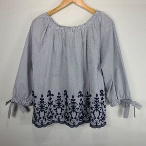 Striped Navy Embroidered Women's Top